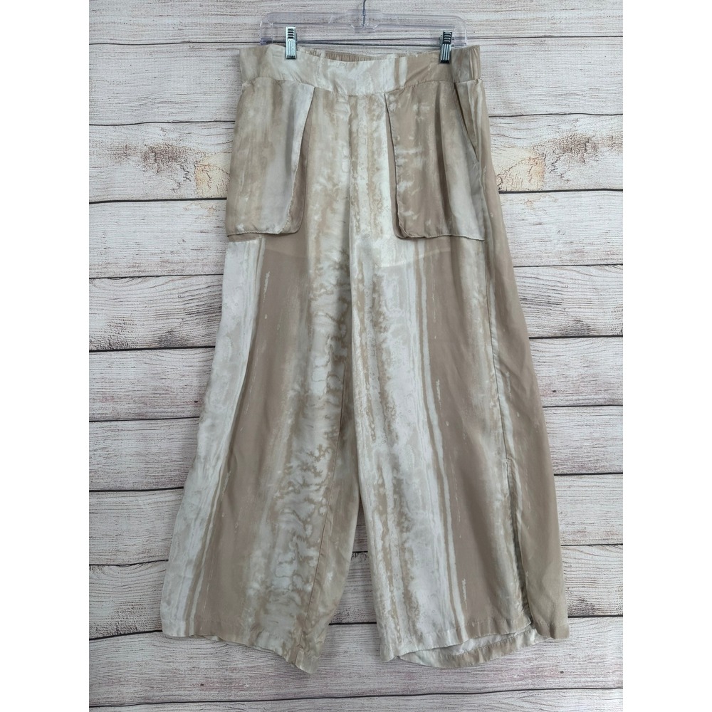 TravisMathew Wide Leg Pants Women XL Tan Tie Dye Cupro Rayon Relaxed 1LE038